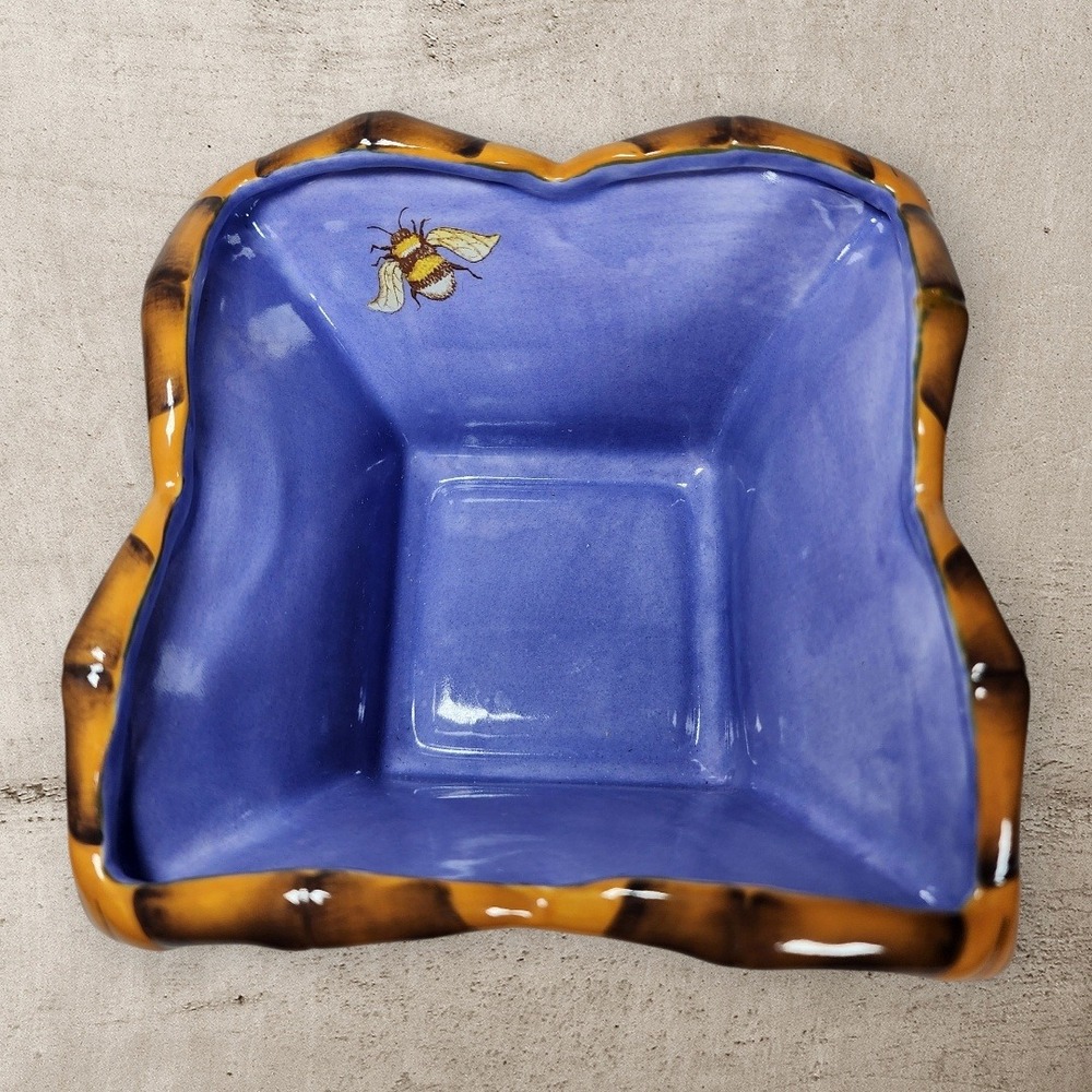 Set 2 Peggy Turchette Silvestri Decoupage Square Ceramic‎ Bowls Bee Butterfly